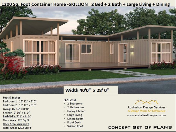 2 Bedroom Container Home: 1200 Combination